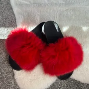 Red Real Fox Fur Sliders
