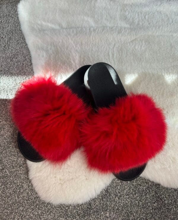 Red Real Fox Fur Sliders