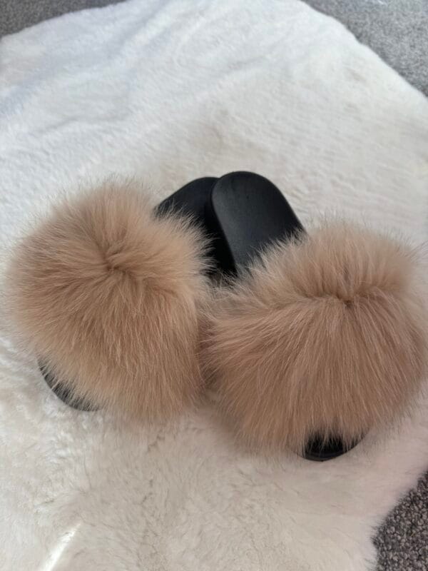 'Golden Caramel' Real Fox Fur Sliders - Image 4