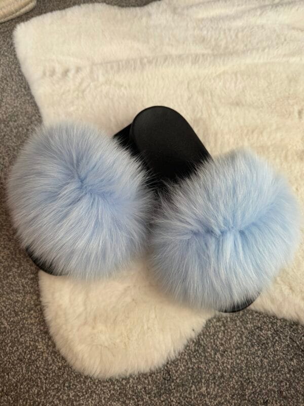 Baby Blue Real Fox Fur Sliders - Image 4