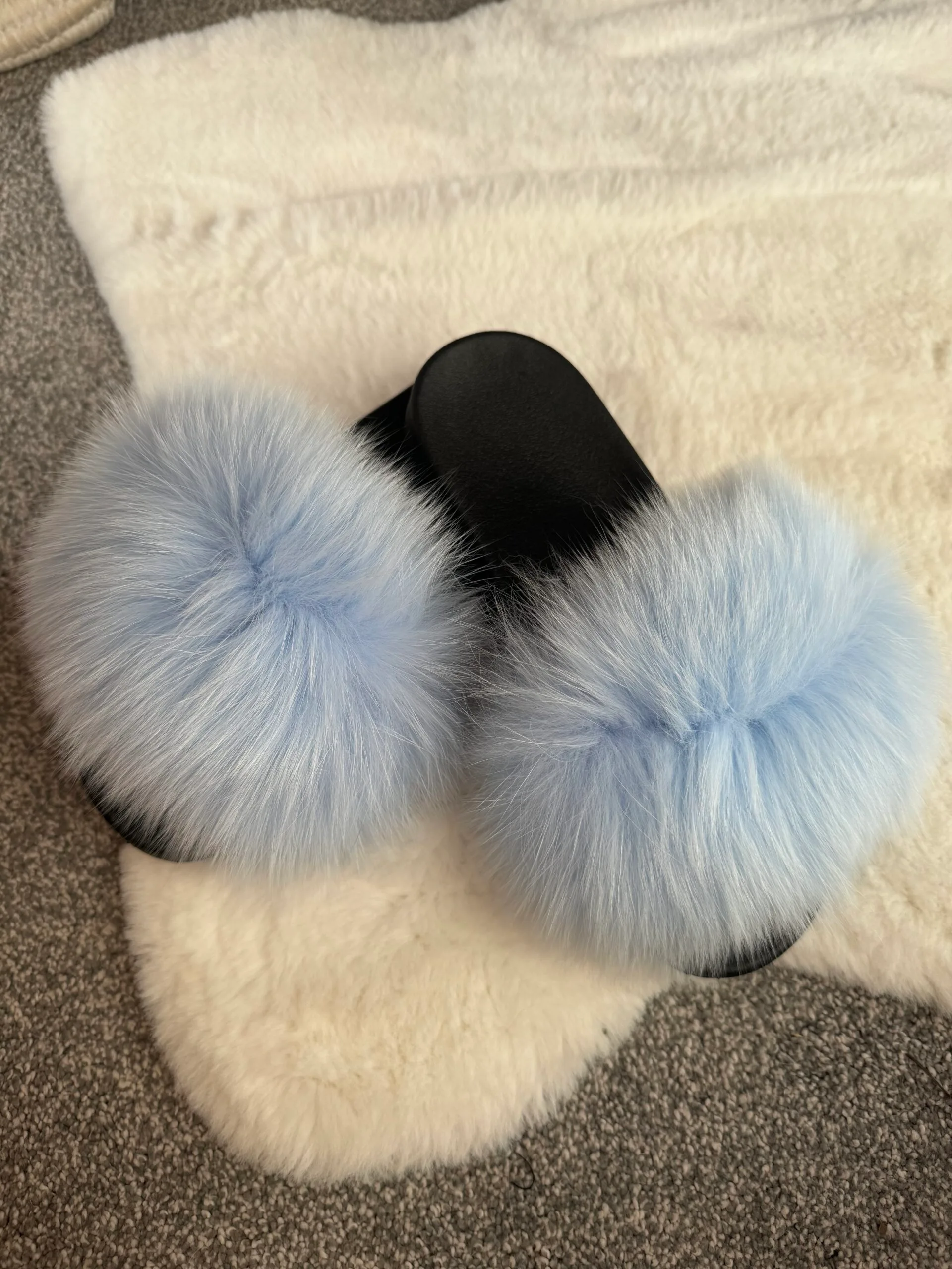 Baby Blue Real Fox Fur Sliders - Image 4