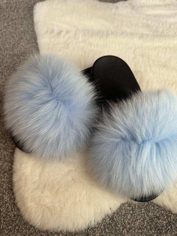 Baby Blue Real Fox Fur Sliders - Image 2