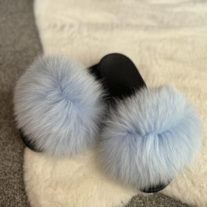 Baby Blue Real Fox Fur Sliders