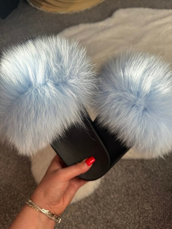 Baby Blue Real Fox Fur Sliders - Image 3