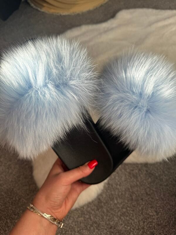 Baby Blue Real Fox Fur Sliders - Image 5