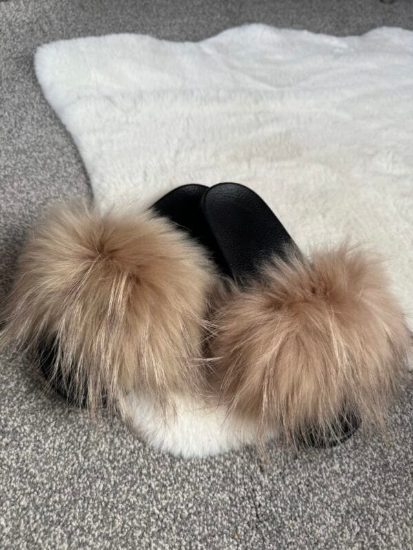 'Golden Caramel' Real Fox Fur Sliders - Image 3