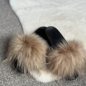 'Golden Caramel' Real Fox Fur Sliders