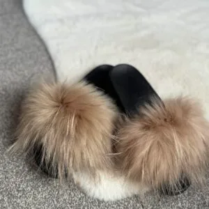 'Golden Caramel' Real Fox Fur Sliders
