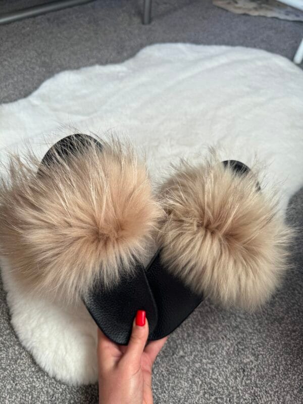'Golden Caramel' Real Fox Fur Sliders - Image 2