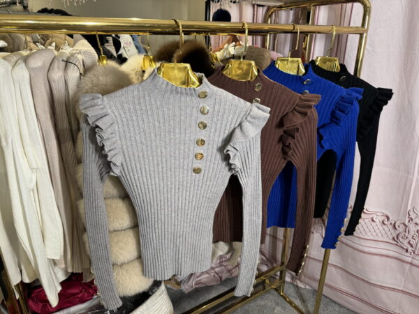 Knitted Gold Button Ruffle Jumpers