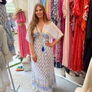 Aztec Print Gold and Electric Blue Maxi Dress