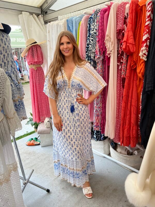 Aztec Print Gold and Electric Blue Maxi Dress