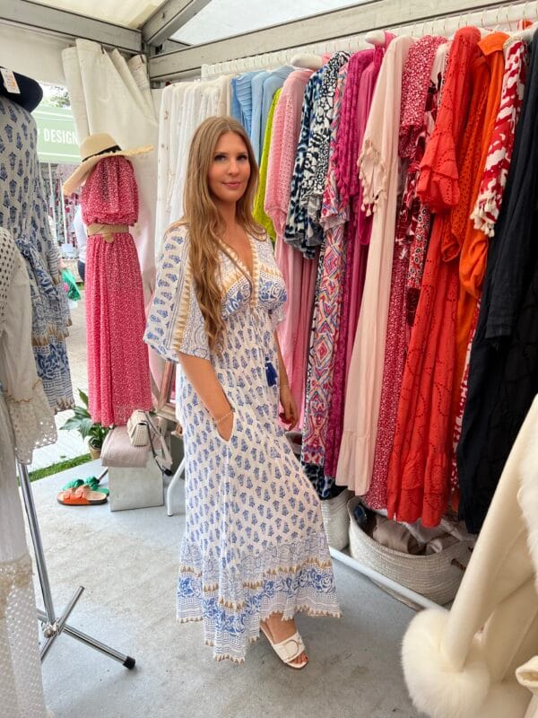 Aztec Print Gold and Electric Blue Maxi Dress - Image 3