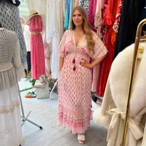 Aztec Print Pink and Gold Maxi Dress