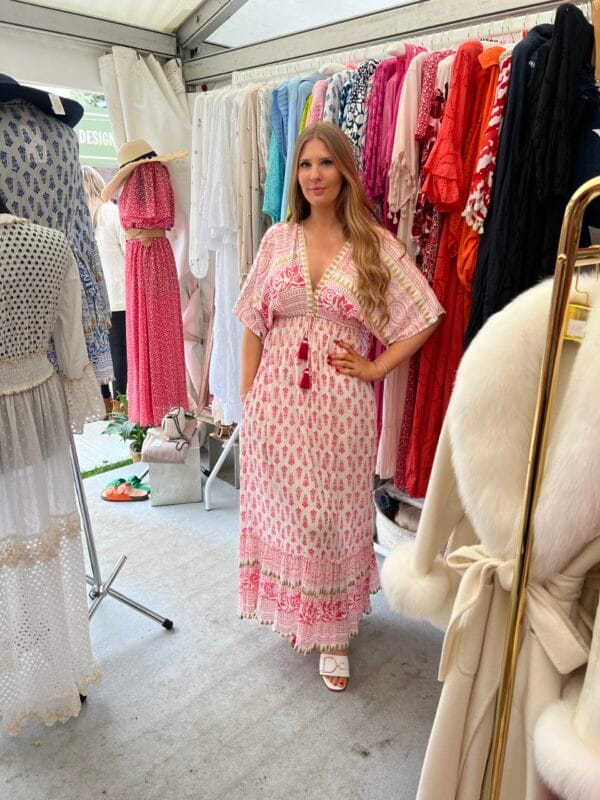 Aztec Print Pink and Gold Maxi Dress