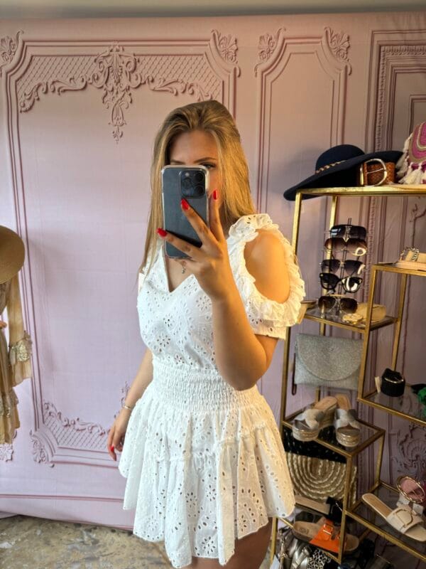 'Miley' White Embroidery Angalise Skirt and Top Coord - Image 2