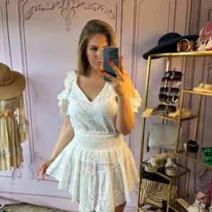 'Miley' White Embroidery Angalise Skirt and Top Coord