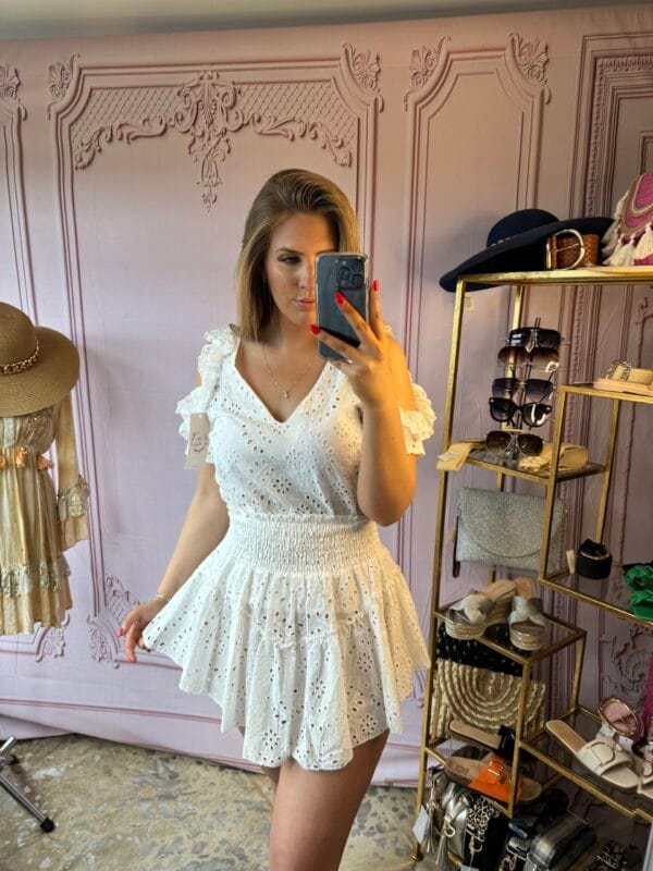 'Miley' White Embroidery Angalise Skirt and Top Coord