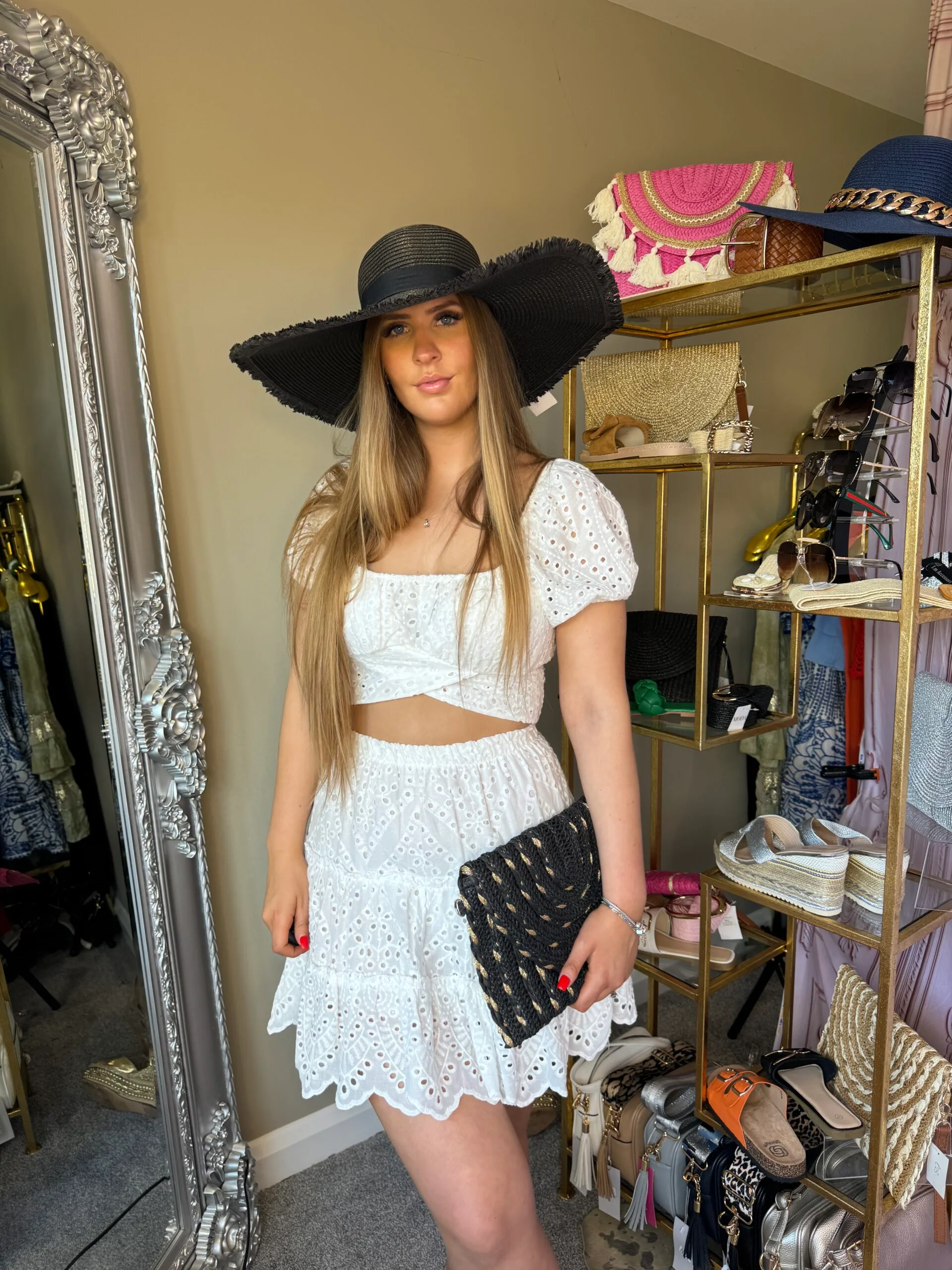 'Bloom' embroidery anglaise skirt and top co-ord set