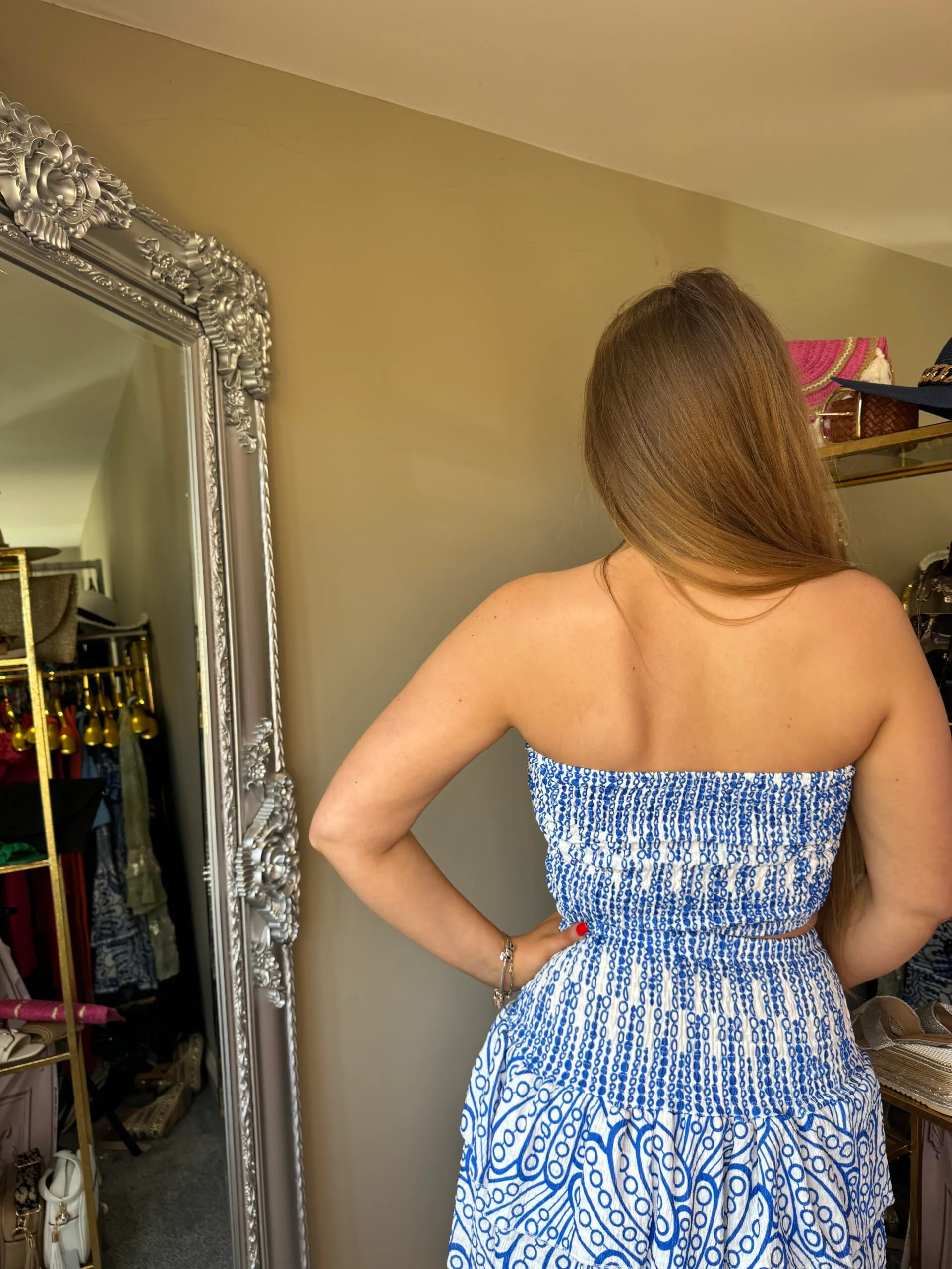 'Addison' blue and white bandeau and Rara skirt set - Image 2