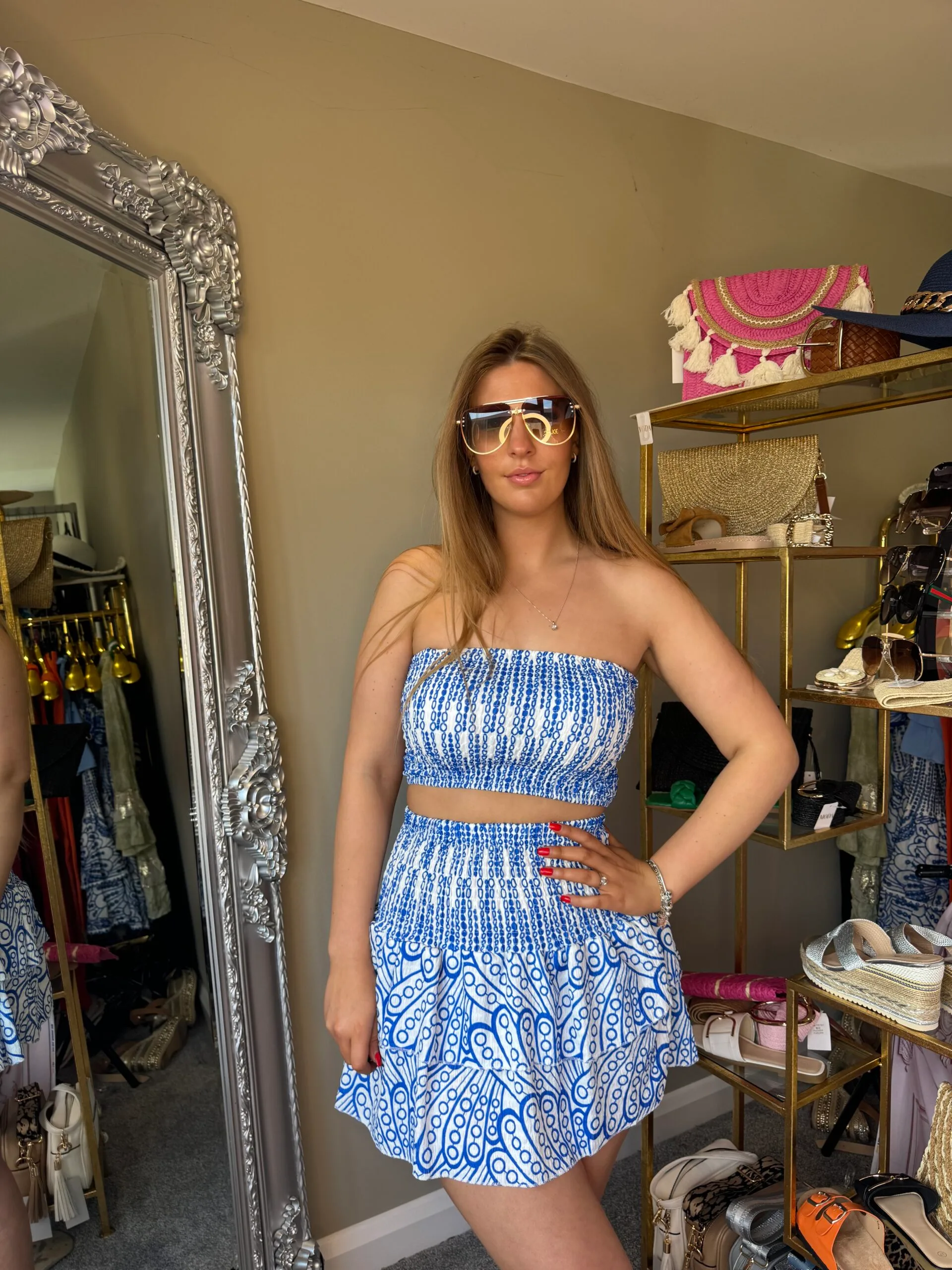 'Addison' blue and white bandeau and Rara skirt set - Image 3