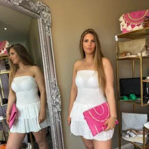 'Maisy' White Embroidery Anglaise Bandeau Dress