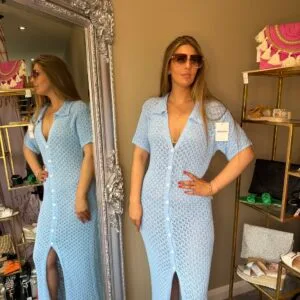 Rosie' Knitted Maxi Dress in Baby Blue