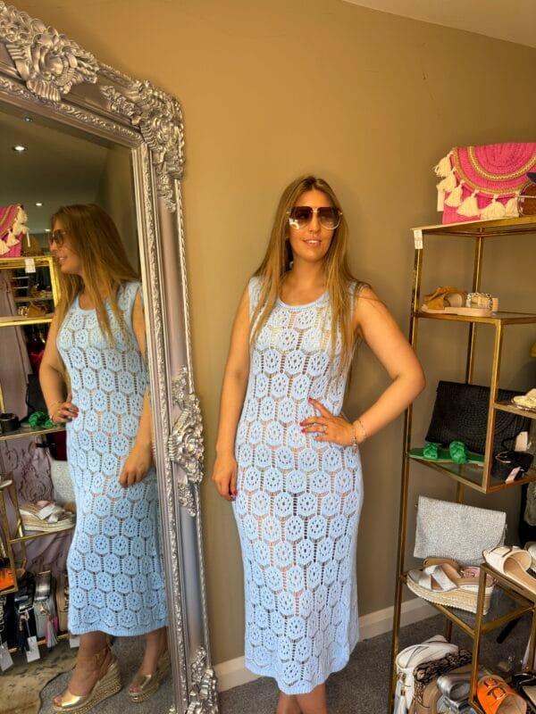 'Isla' Baby Blue Crotchet Knit Dress. - Image 5