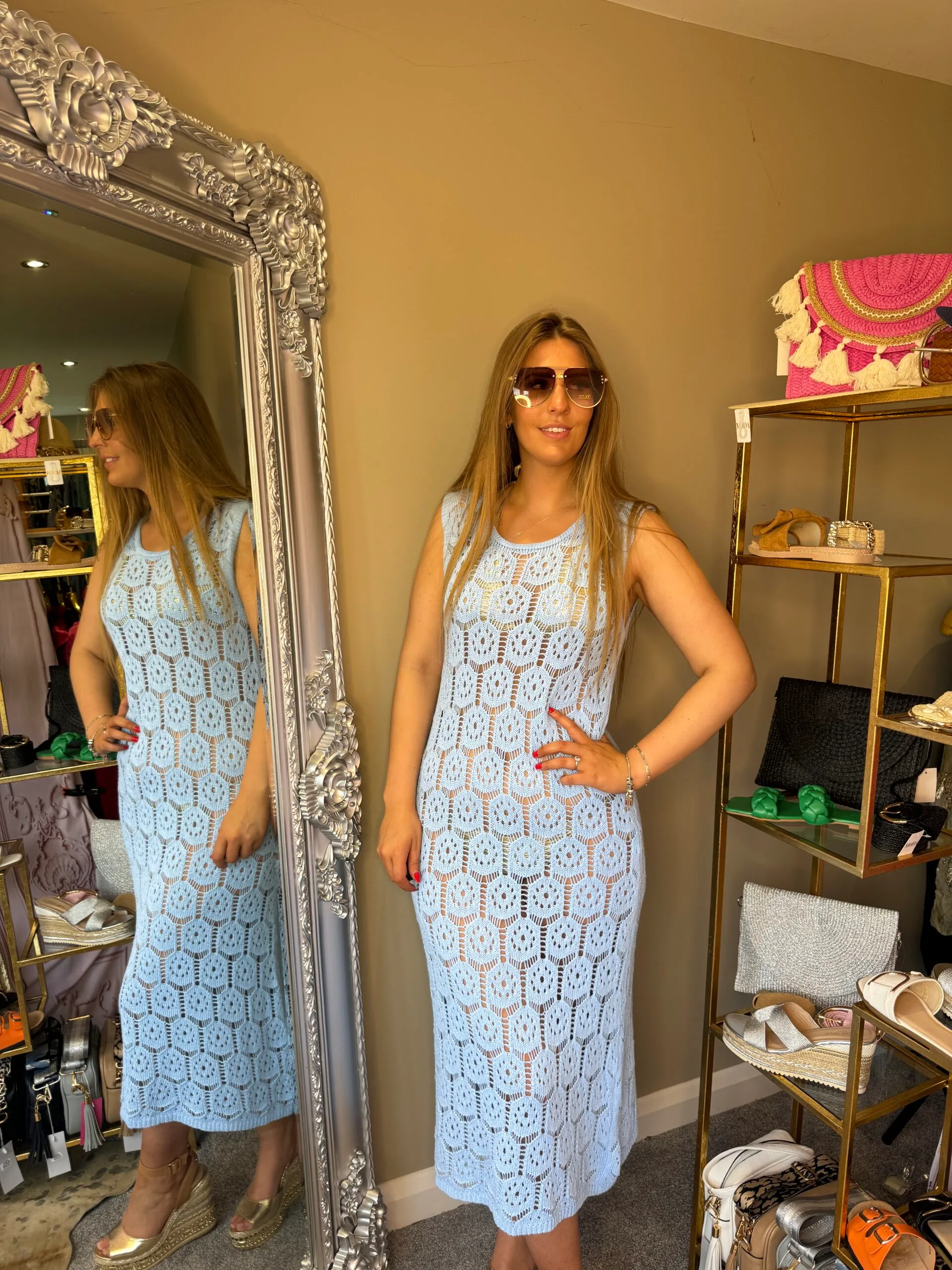 'Isla' Baby Blue Crotchet Knit Dress. - Image 5