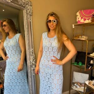 'Isla' Baby Blue Crotchet Knit Dress.