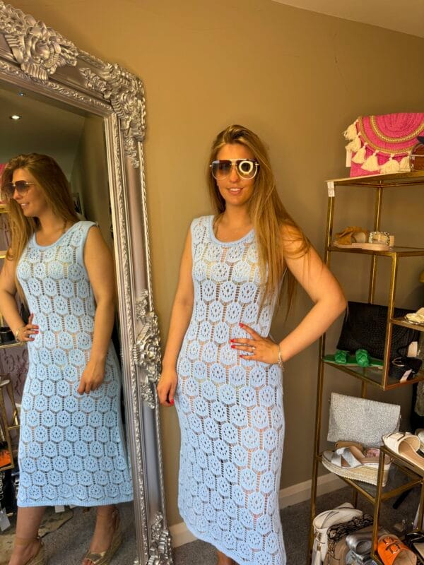 'Isla' Baby Blue Crotchet Knit Dress.