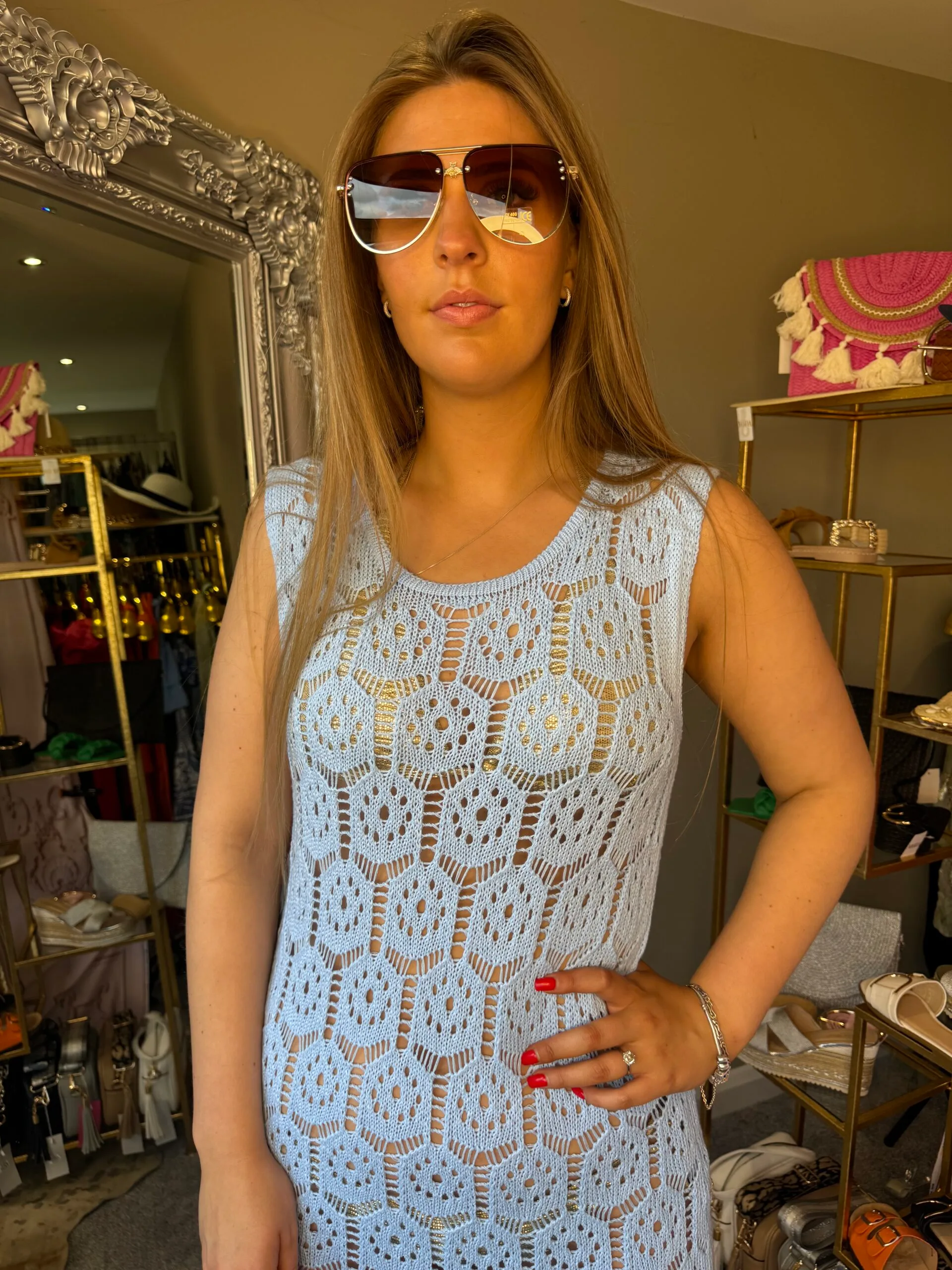 'Isla' Baby Blue Crotchet Knit Dress. - Image 4