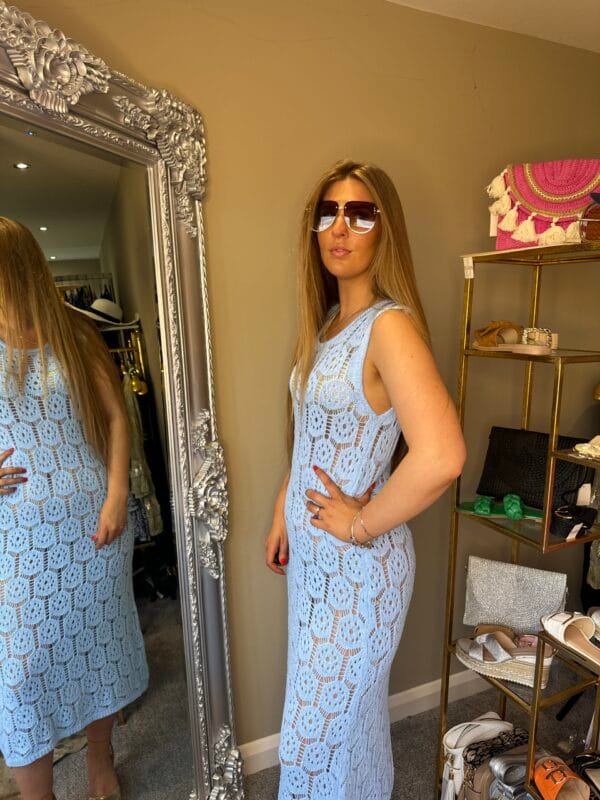 'Isla' Baby Blue Crotchet Knit Dress. - Image 2