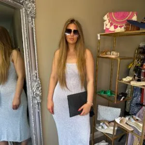 'Freya' Silver Metallic Knitted Side Split Dress