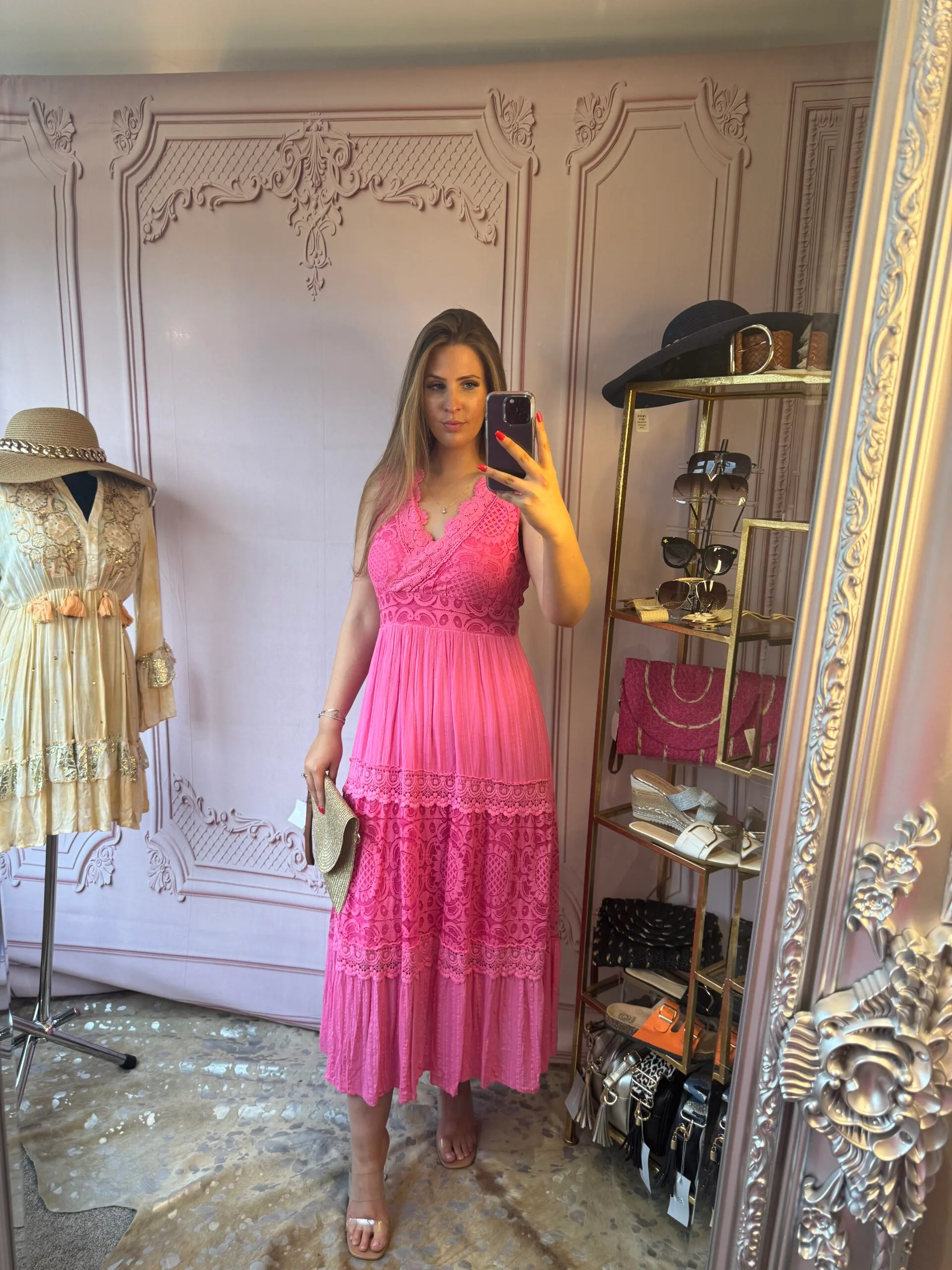 'Sienna' Orange or pink Lace Detailed Maxi Dress,