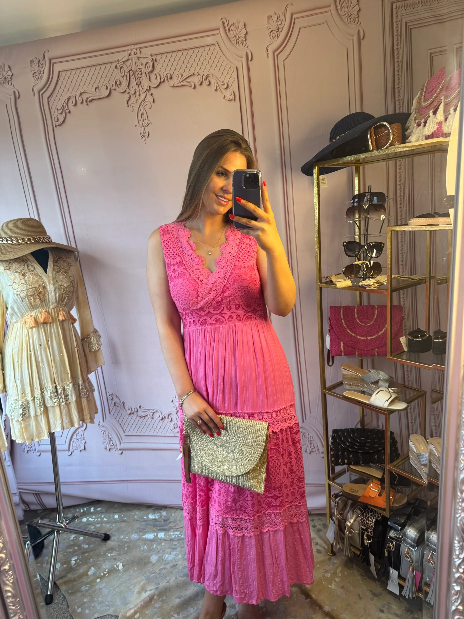 'Sienna' Orange or pink Lace Detailed Maxi Dress, - Image 2