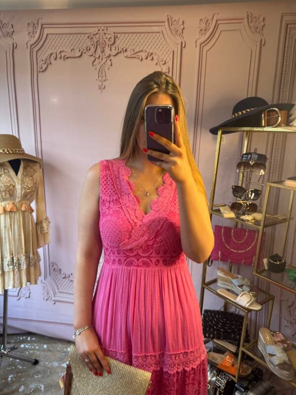 'Sienna' Orange or pink Lace Detailed Maxi Dress, - Image 3