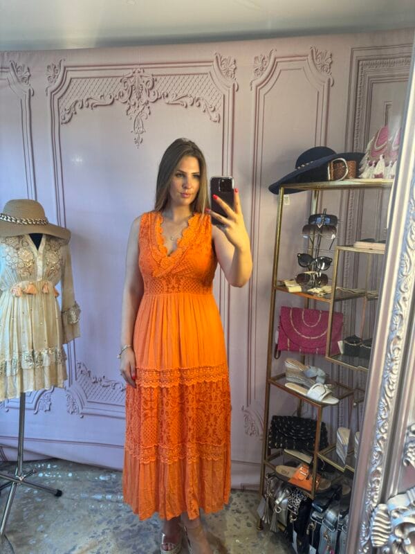 'Sienna' Orange or pink Lace Detailed Maxi Dress, - Image 6