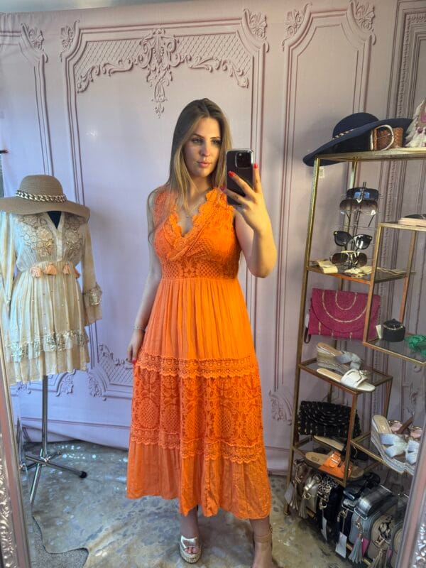 'Sienna' Orange or pink Lace Detailed Maxi Dress, - Image 5