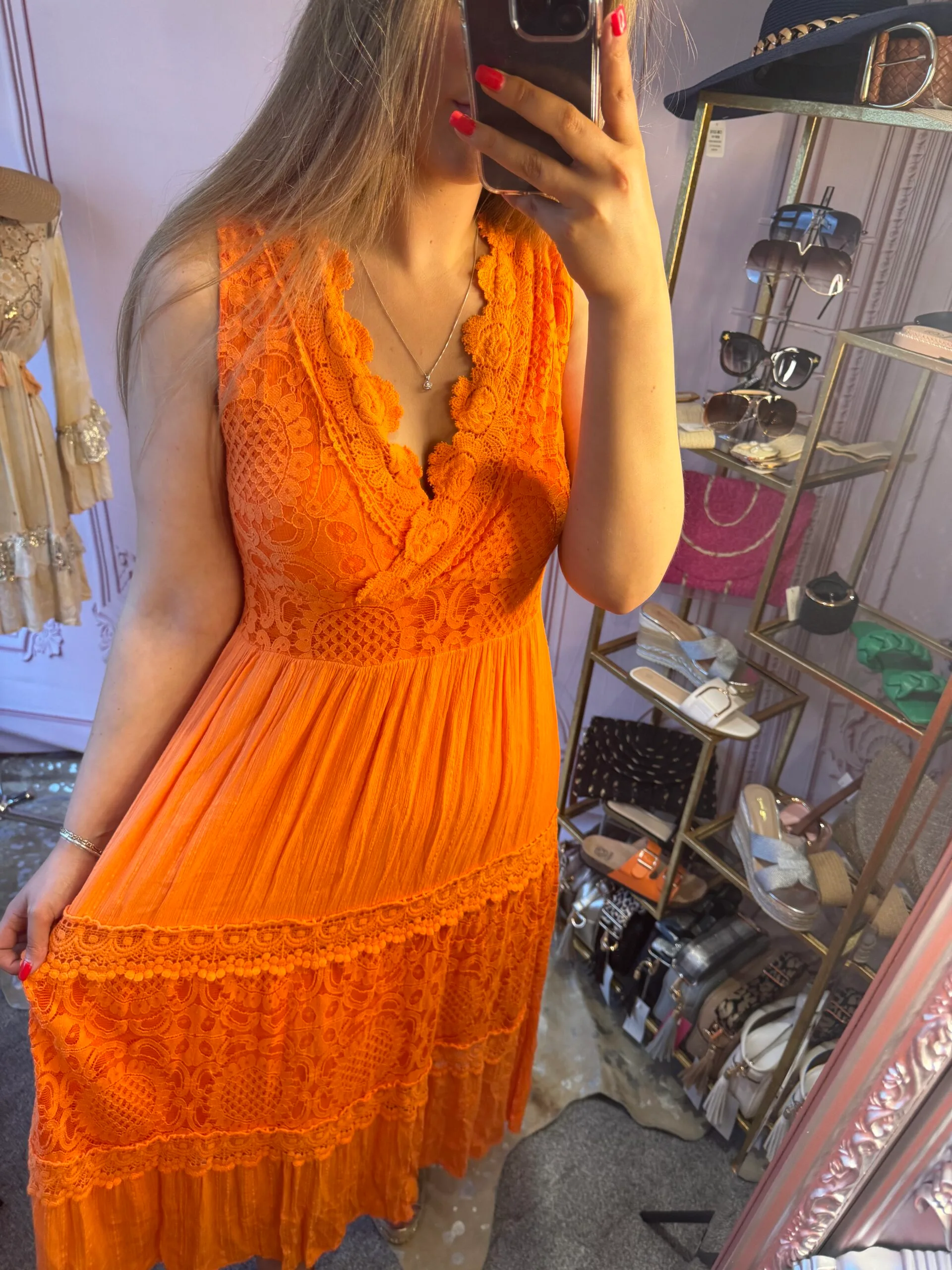 'Sienna' Orange or pink Lace Detailed Maxi Dress, - Image 7