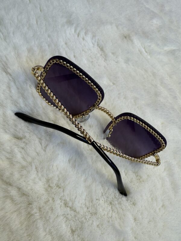 'Aaliyah' Purple Square Sunglasses with gold detailing - Image 3