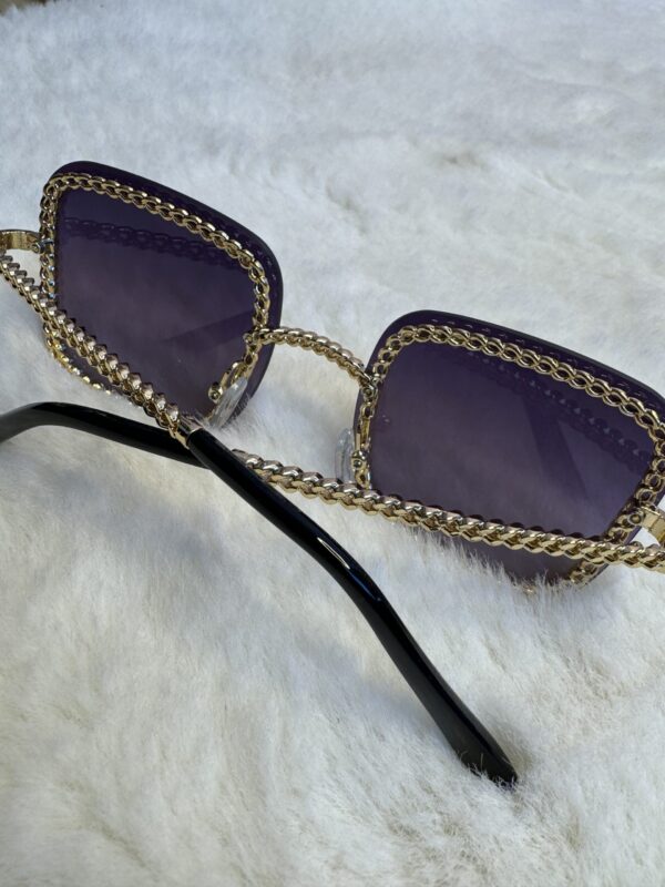 'Aaliyah' Purple Square Sunglasses with gold detailing - Image 2