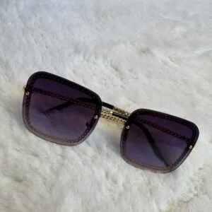 'Aaliyah' Purple Square Sunglasses with gold detailing