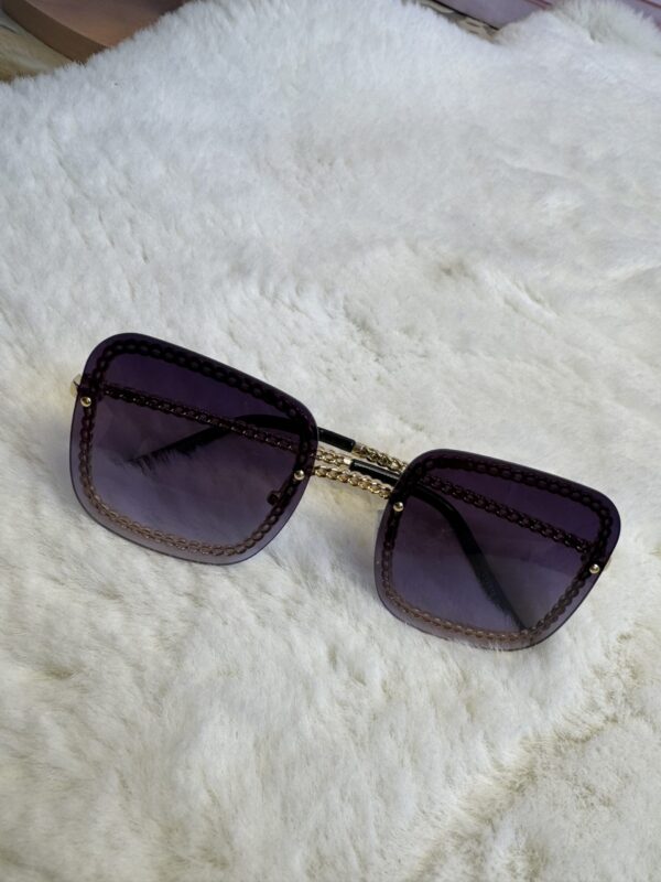 'Aaliyah' Purple Square Sunglasses with gold detailing