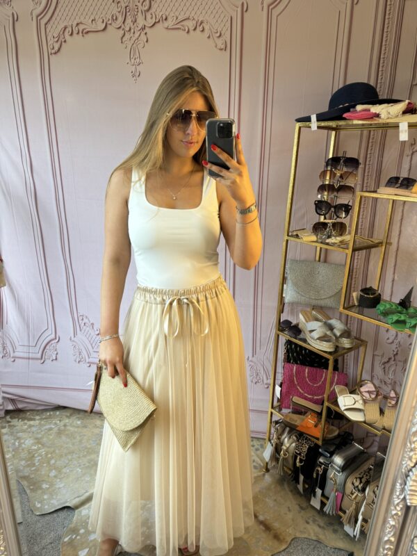 ‘Tasmin’ Tulle Skirt in beige
