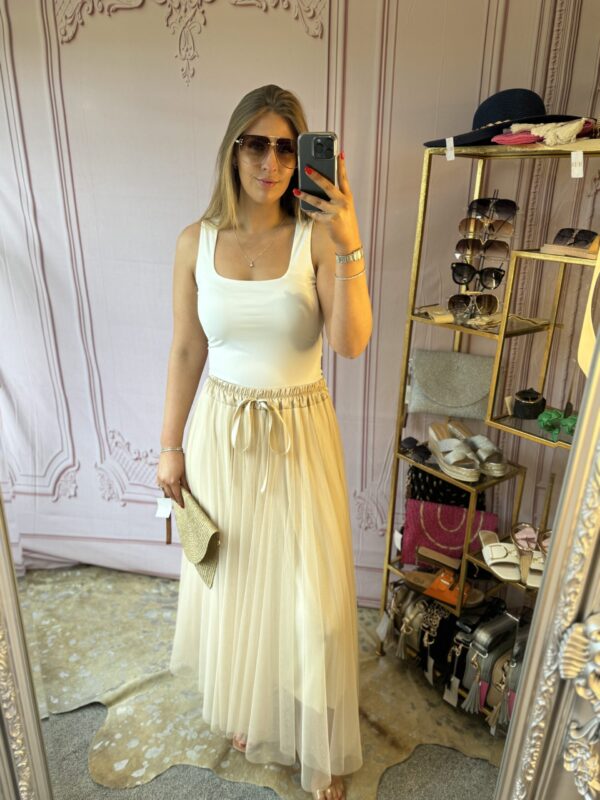 ‘Tasmin’ Tulle Skirt in beige - Image 2