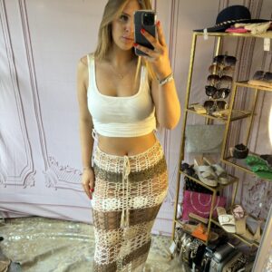'Chiara' Maxi Crochet Beach Skirt in Beige