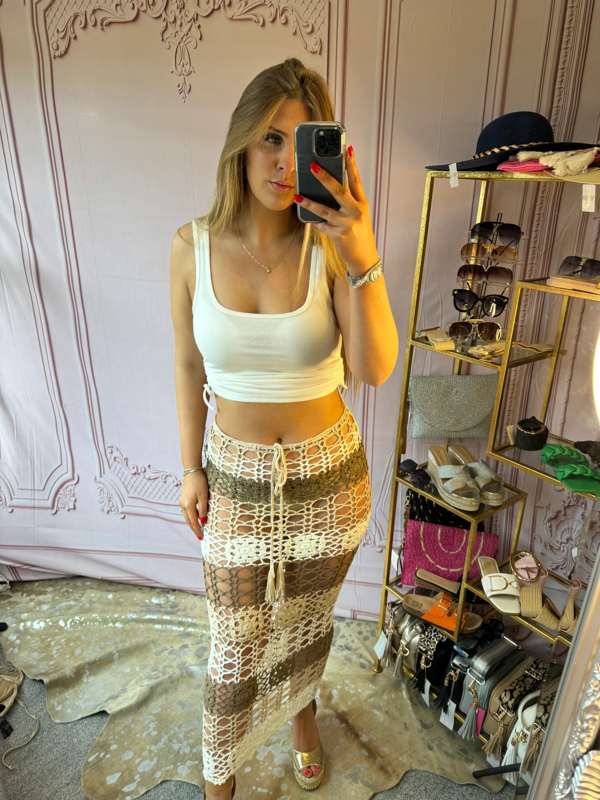 'Chiara' Maxi Crochet Beach Skirt in Beige