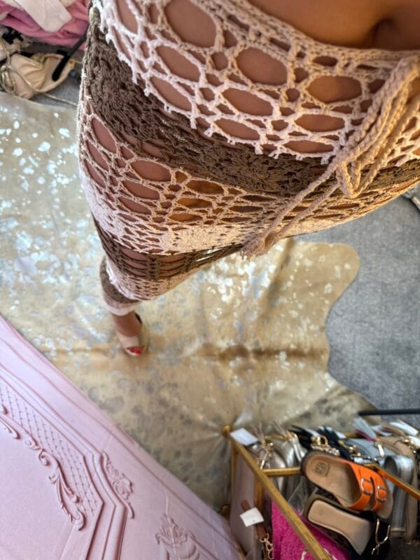 'Chiara' Maxi Crochet Beach Skirt in Beige - Image 2