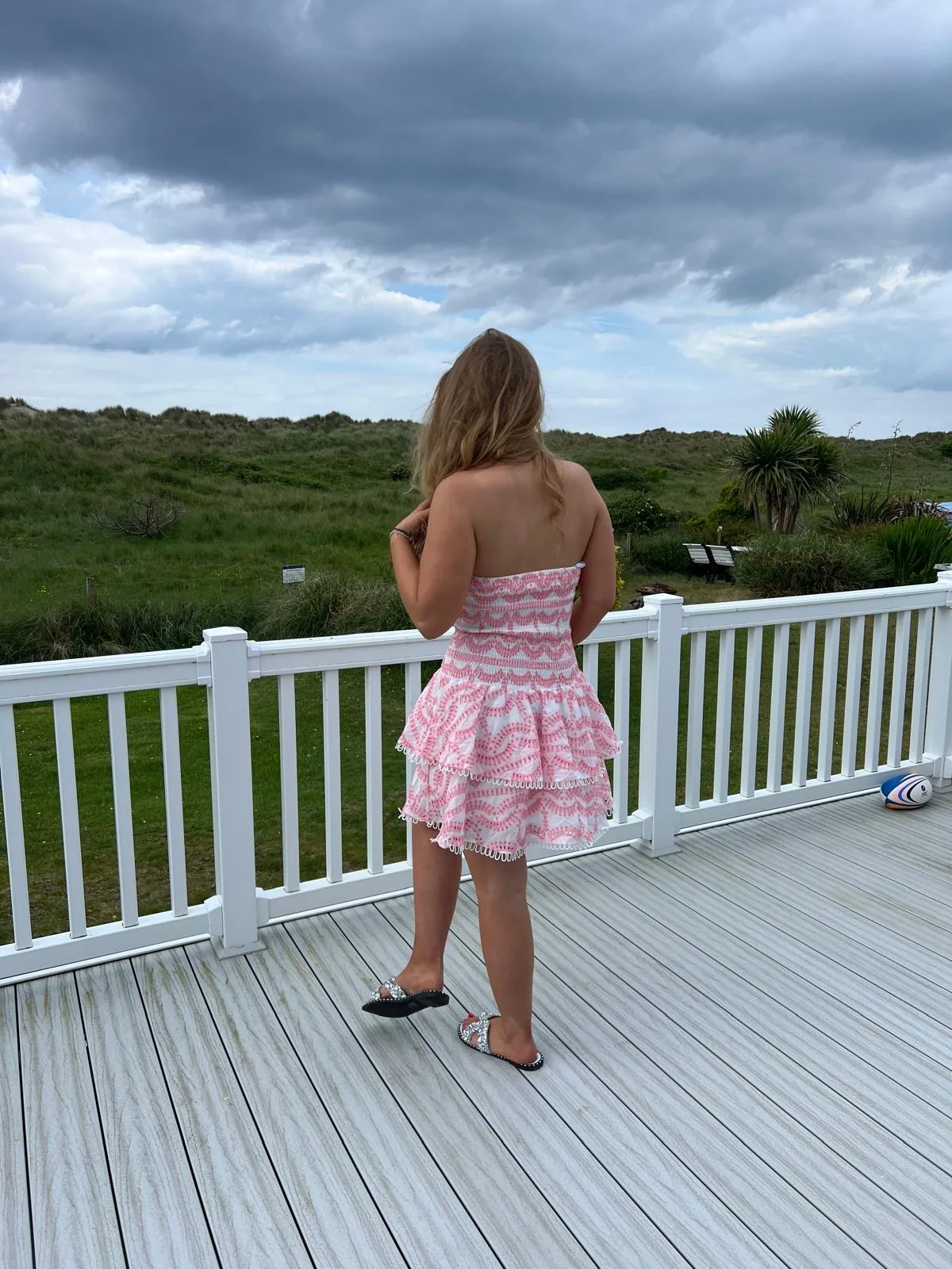 'Tara' Embroidery anglaise tiered bandeau dress in pink - Image 2